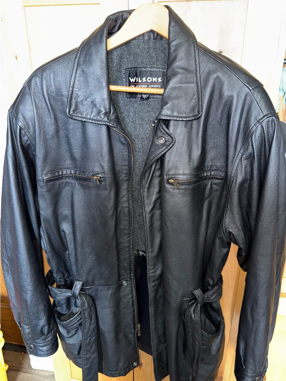 Wilson Black Leather Trench Coat with Belt